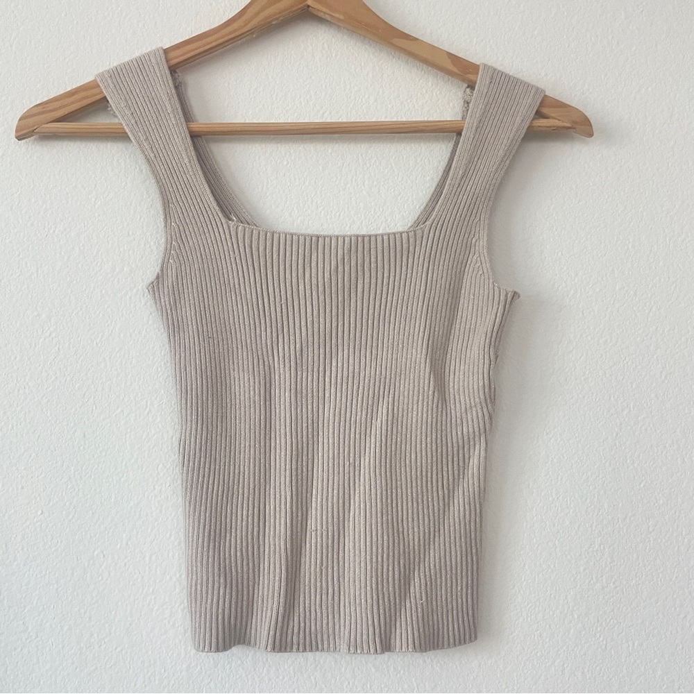 Abercrombie Square Neck Ribbed Beige Tank Top
